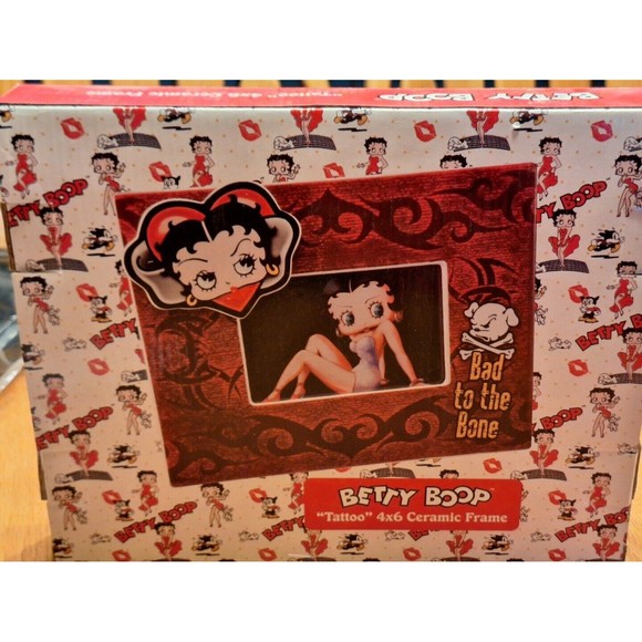 New Betty Boop Bad to the Bone Tattoo 4X6" Ceramic Photo Frame Boxed - Picture 2 of 5